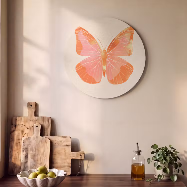 Akoestisch schilderij rond - Vlinder - Minimalistisch - Roze — 4