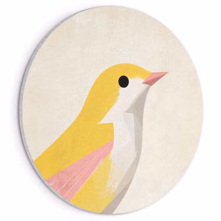 Akoestisch schilderij rond - Vogel - Minimalistisch - Geel — 1