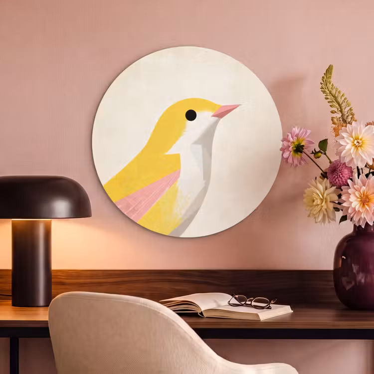 Akoestisch schilderij rond - Vogel - Minimalistisch - Geel — 2