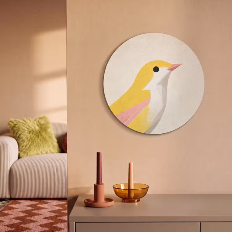 Akoestisch schilderij rond - Vogel - Minimalistisch - Geel — 3