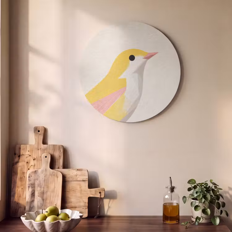 Akoestisch schilderij rond - Vogel - Minimalistisch - Geel — 4