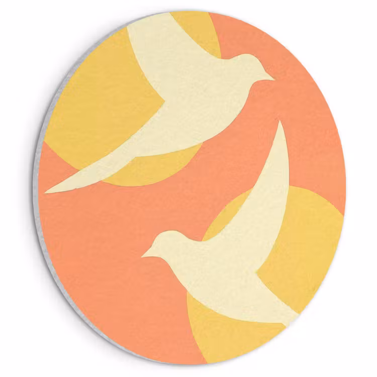 Akoestisch schilderij rond - Vogels - Cirkels - Geel — 1