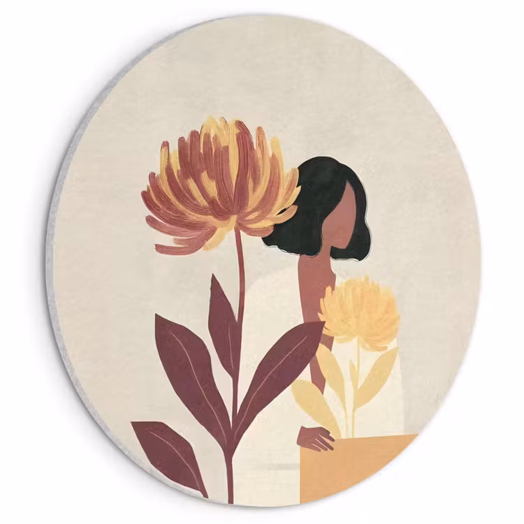 Akoestisch schilderij rond - Vrouw - Minimalistisch - Bloem — 1