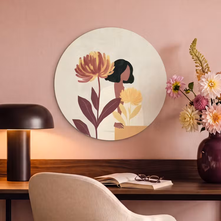Akoestisch schilderij rond - Vrouw - Minimalistisch - Bloem — 2