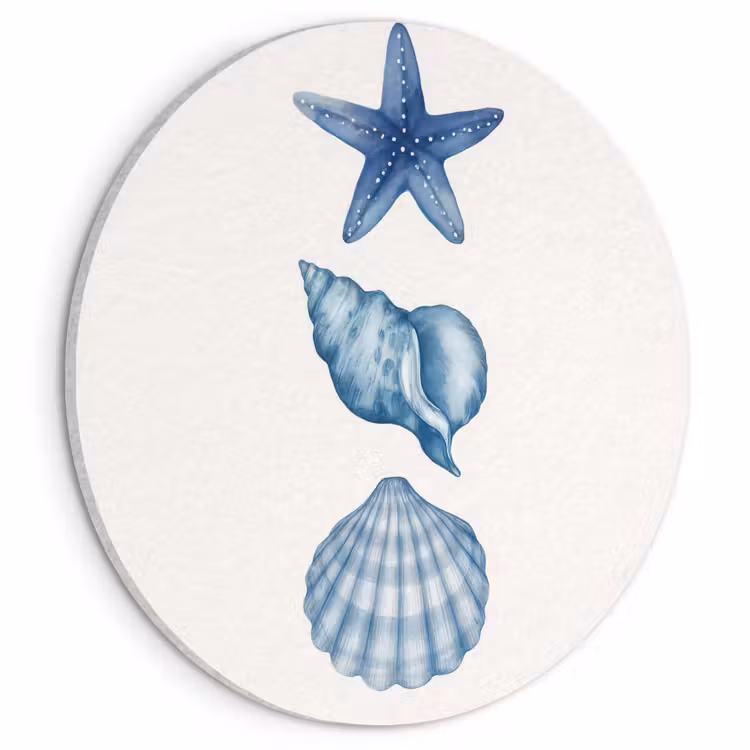 Akoestisch schilderij rond - Zeester - Schelpen - Blauw — 1