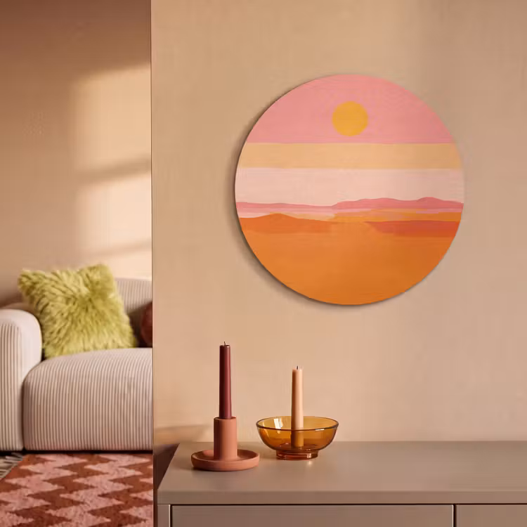 Akoestisch schilderij rond - Zon - Abstract - Landschap - Oranje — 3
