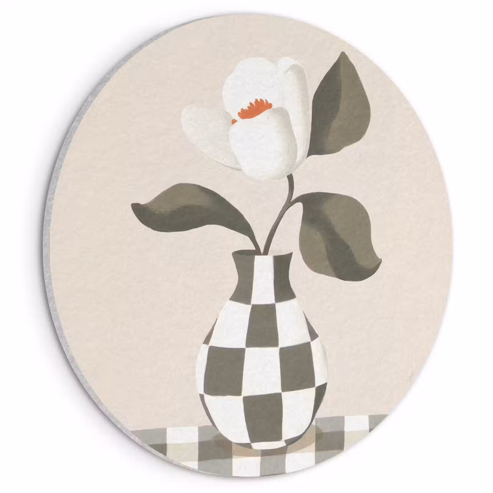 Akoestisch schilderij rond - Vaas - Geruit - Groen - Bloem — 1