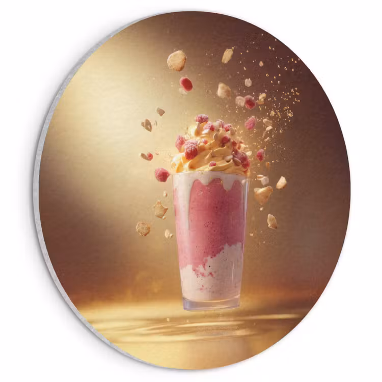 Akoestisch schilderij rond - Framboos - Smoothie - Drinken - Roze — 1