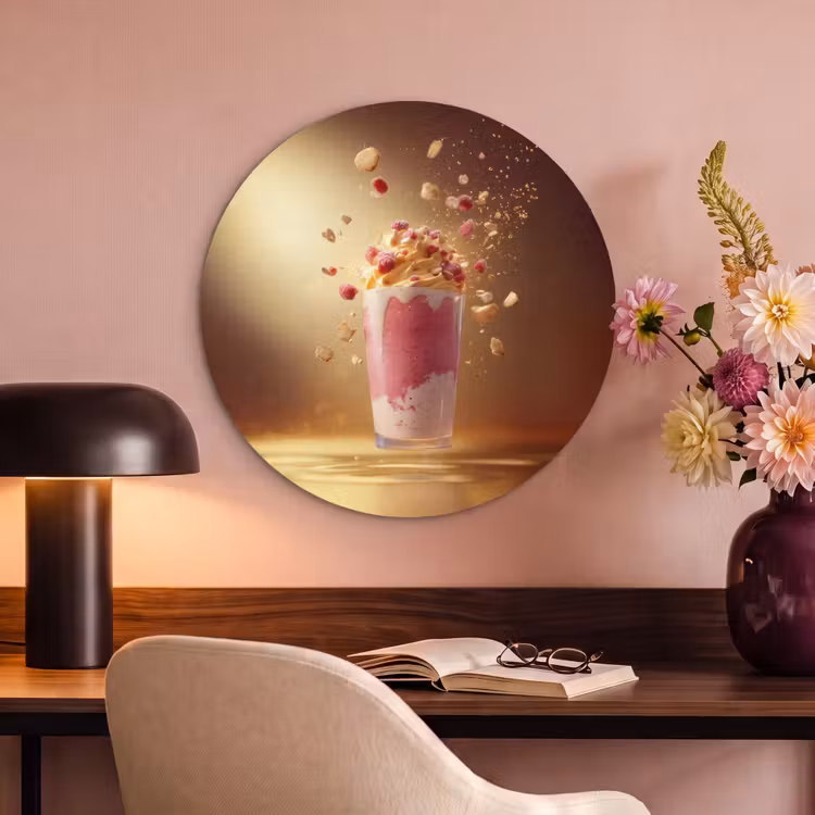 Akoestisch schilderij rond - Framboos - Smoothie - Drinken - Roze — 2