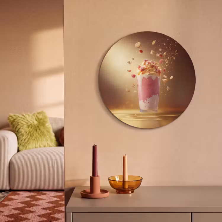 Akoestisch schilderij rond - Framboos - Smoothie - Drinken - Roze — 3