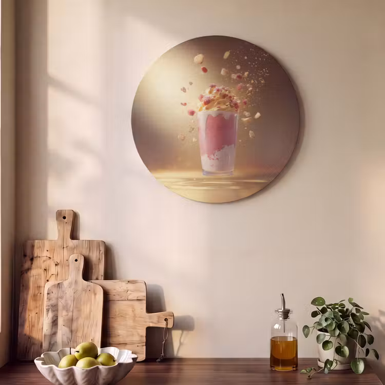 Akoestisch schilderij rond - Framboos - Smoothie - Drinken - Roze — 4