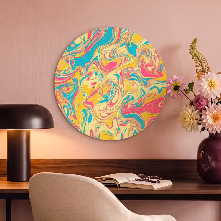 Akoestisch schilderij rond - Geel - Roze - Blauw - Retro — 2