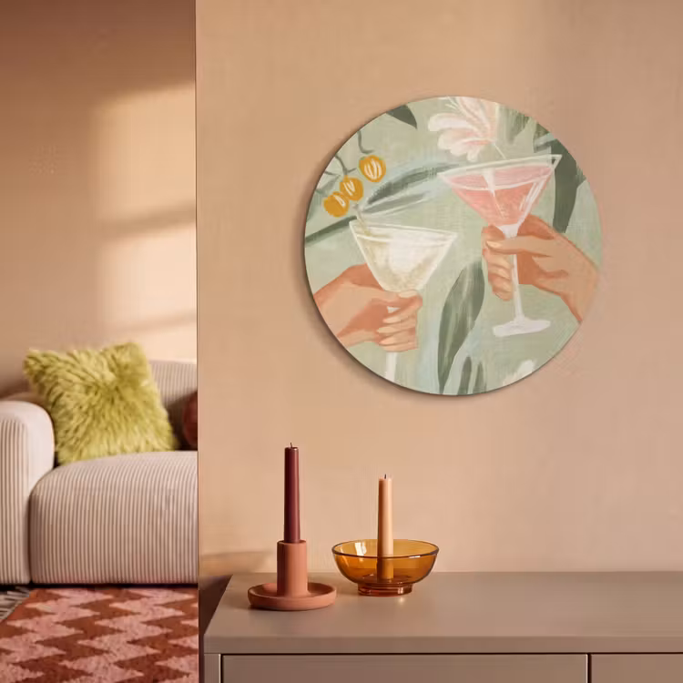 Akoestisch schilderij rond - Glazen - Proosten - Bladeren - Groen — 3
