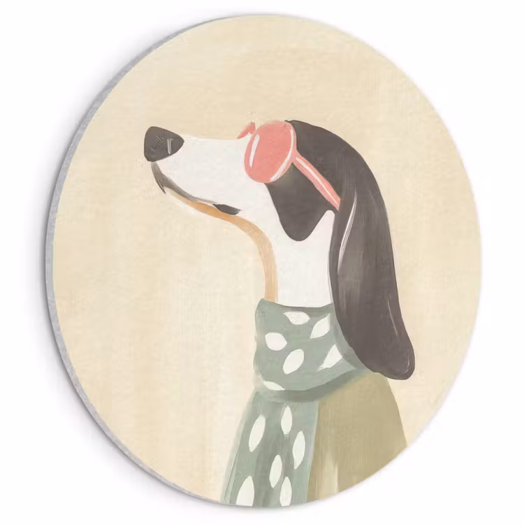 Akoestisch schilderij rond - Hond - Zonnebril - Sjaal — 1
