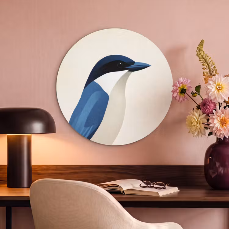 Akoestisch schilderij rond - Illustratie - Blauw - Vogel — 2