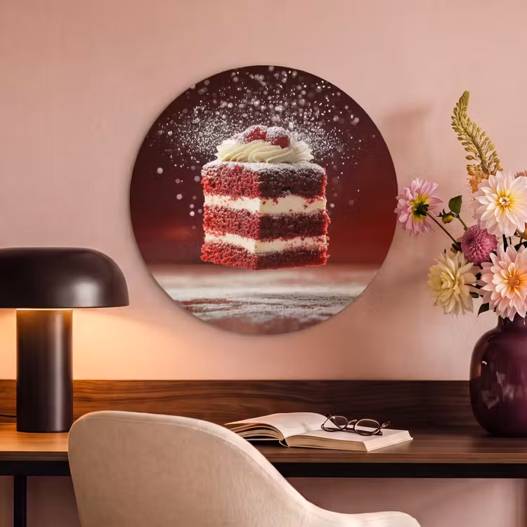 Akoestisch schilderij rond - Rode - Velvet - Taart - Eten — 2