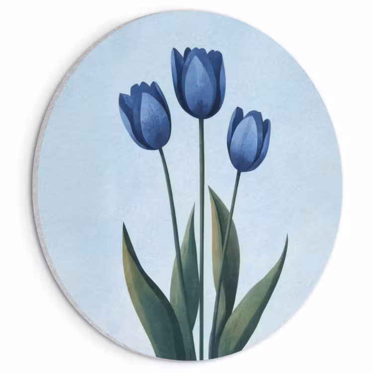 Akoestisch schilderij rond - Tulpen - Blauw - Bladeren — 1