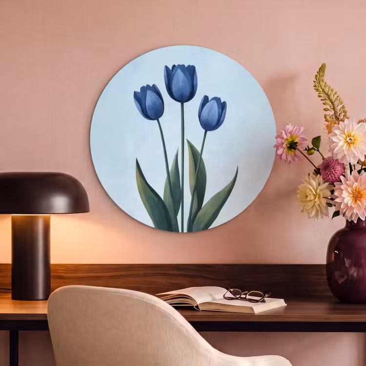 Akoestisch schilderij rond - Tulpen - Blauw - Bladeren — 2