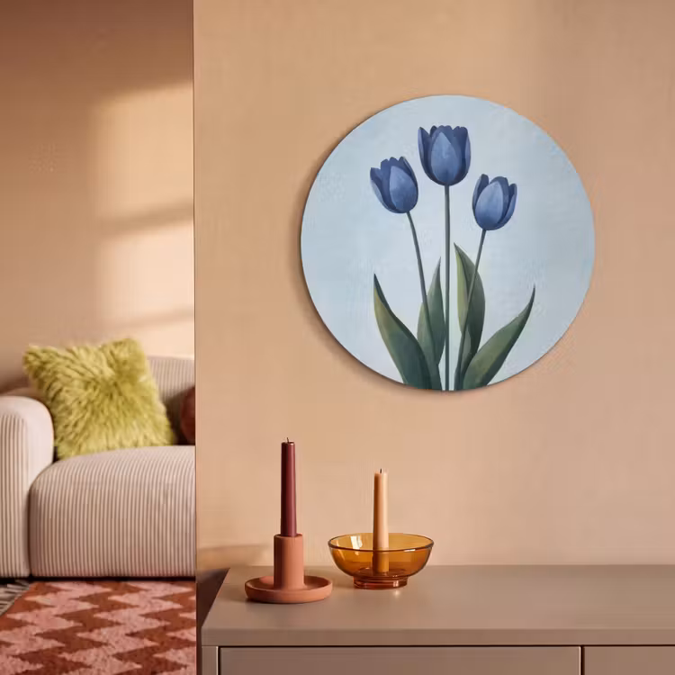 Akoestisch schilderij rond - Tulpen - Blauw - Bladeren — 3
