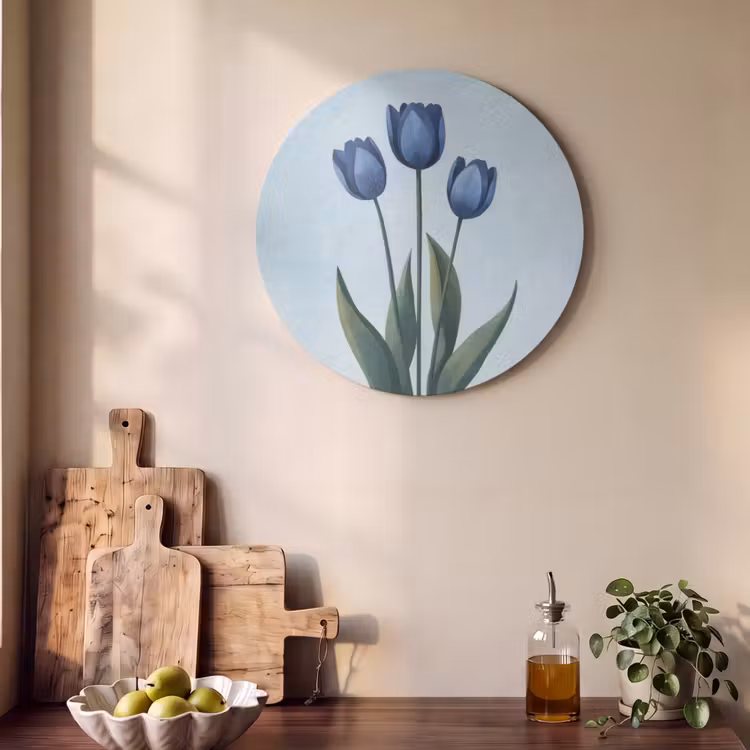 Akoestisch schilderij rond - Tulpen - Blauw - Bladeren — 4