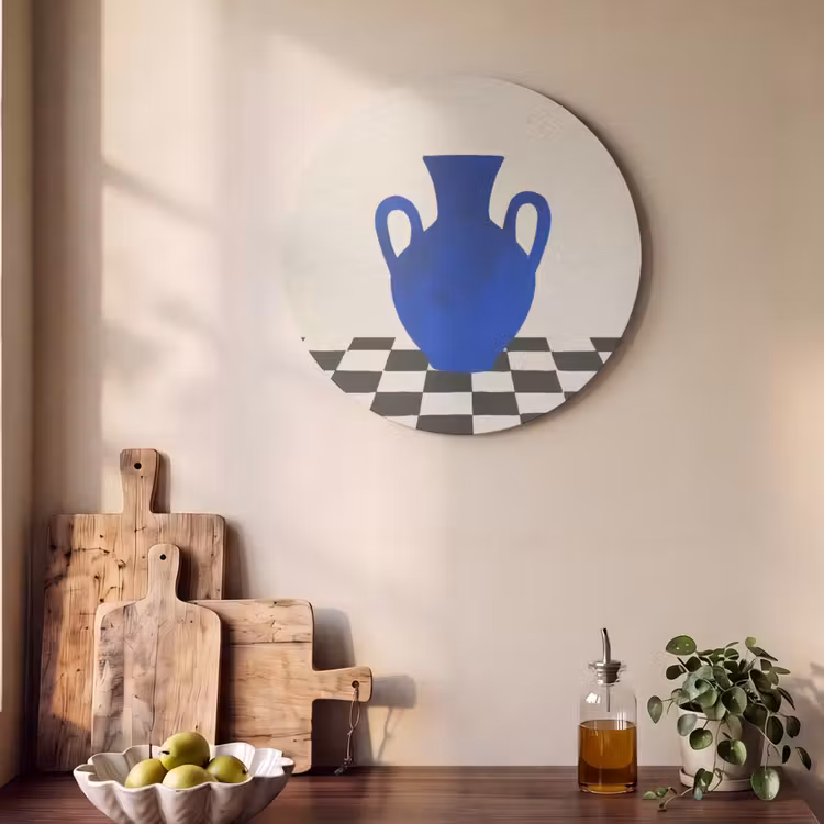 Akoestisch schilderij rond - Vaas - Blauw - Geblokt - Modern — 4