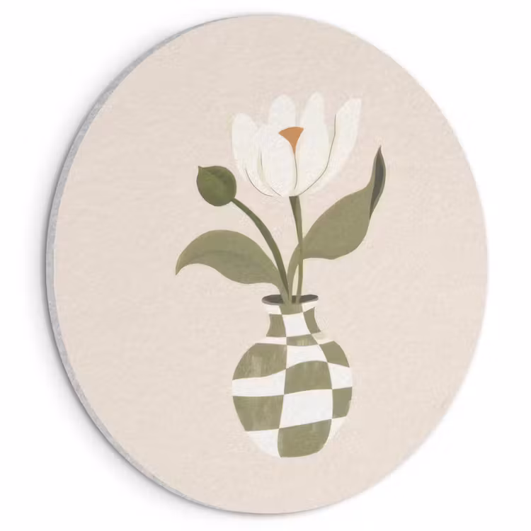 Akoestisch schilderij rond - Vaas - Geruit - Bloem - Groen — 1
