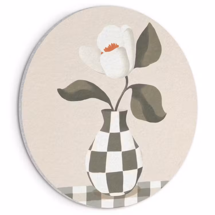 Akoestisch schilderij rond - Vaas - Geruit - Groen - Bloem — 1