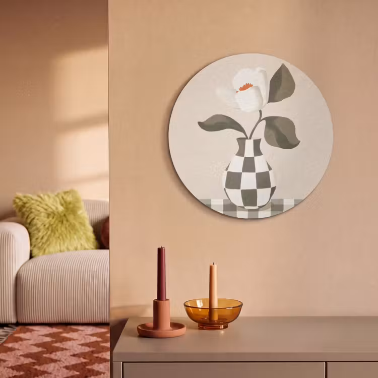 Akoestisch schilderij rond - Vaas - Geruit - Groen - Bloem — 3