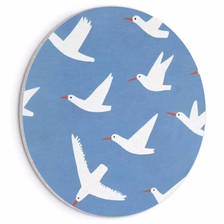 Akoestisch schilderij rond - Vogels - Wit - Patroon — 1