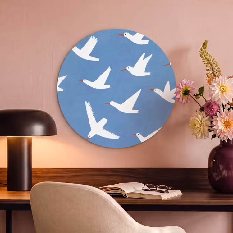 Akoestisch schilderij rond - Vogels - Wit - Patroon — 2