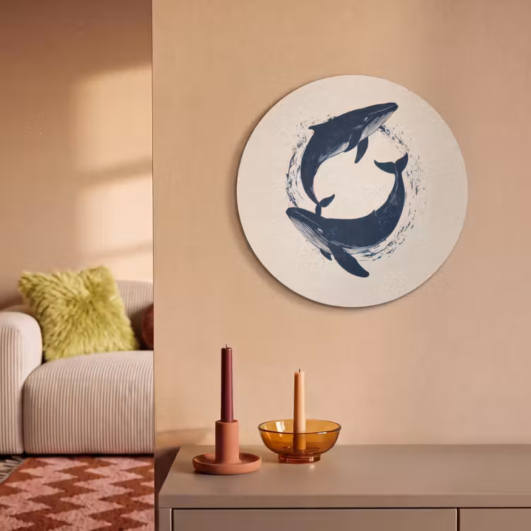 Akoestisch schilderij rond - Walvissen - Spetters - Cirkel - Donkerblauw — 3