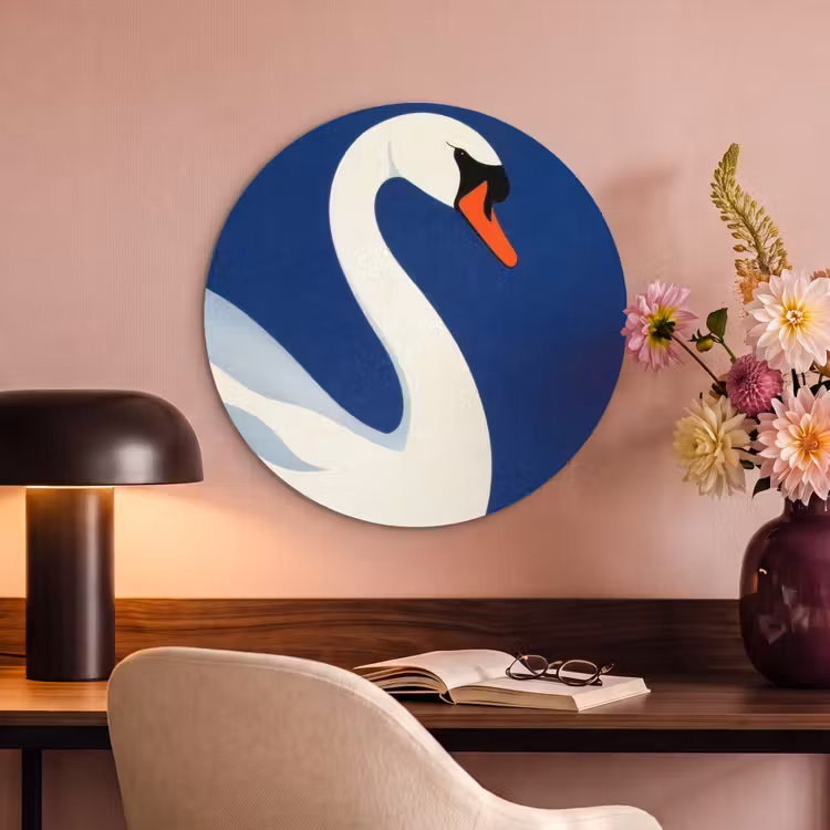 Akoestisch schilderij rond - Zwaan - Wit - Snavel - Illustratie — 2