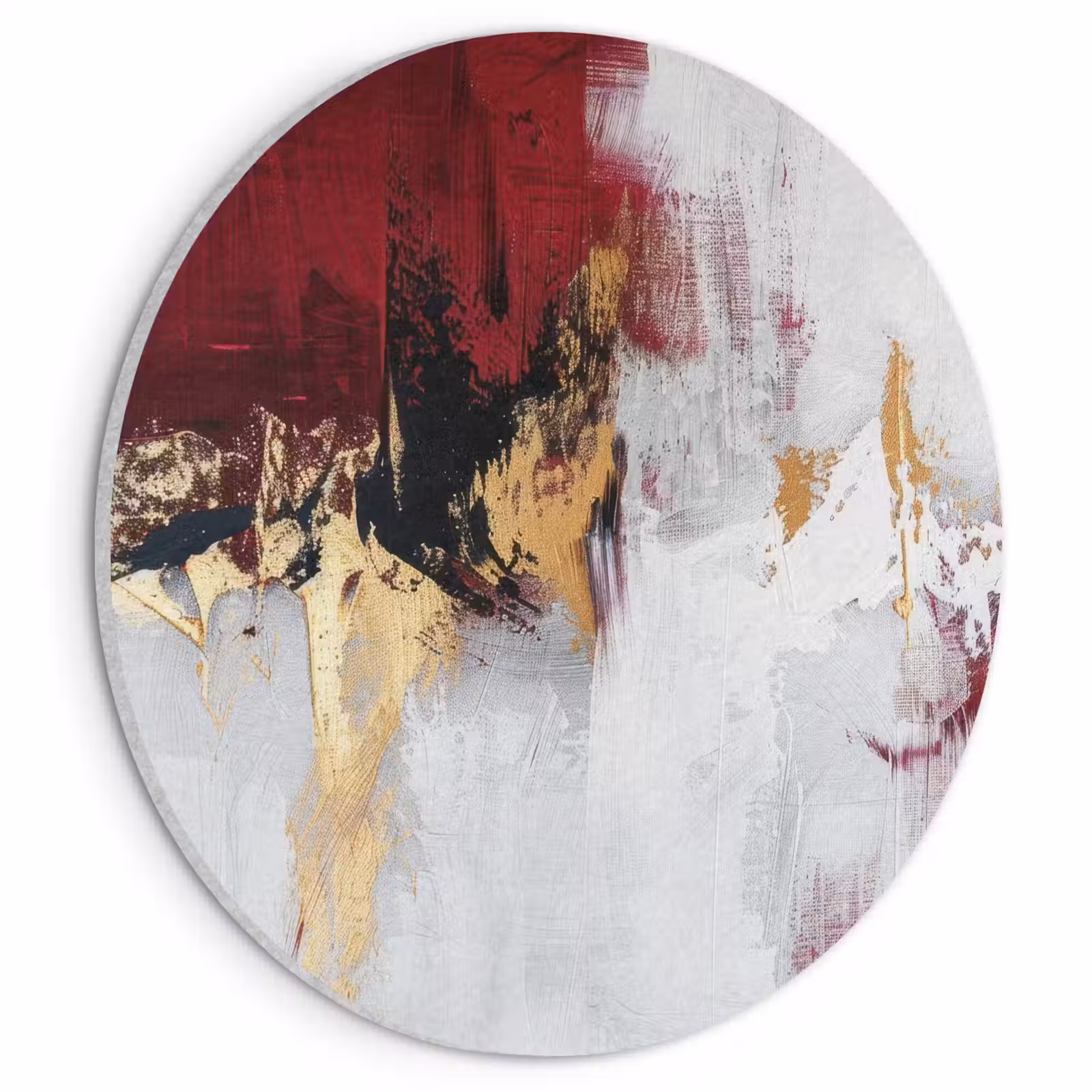 Akoestisch schilderij rond - Rood - Marmer - Abstract - Goud - Modern — 1