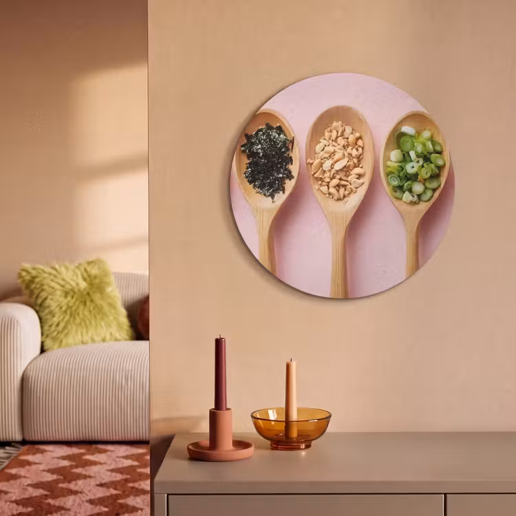 Akoestisch schilderij rond - Ingrediënten - Lepels - Hout - Roze — 3