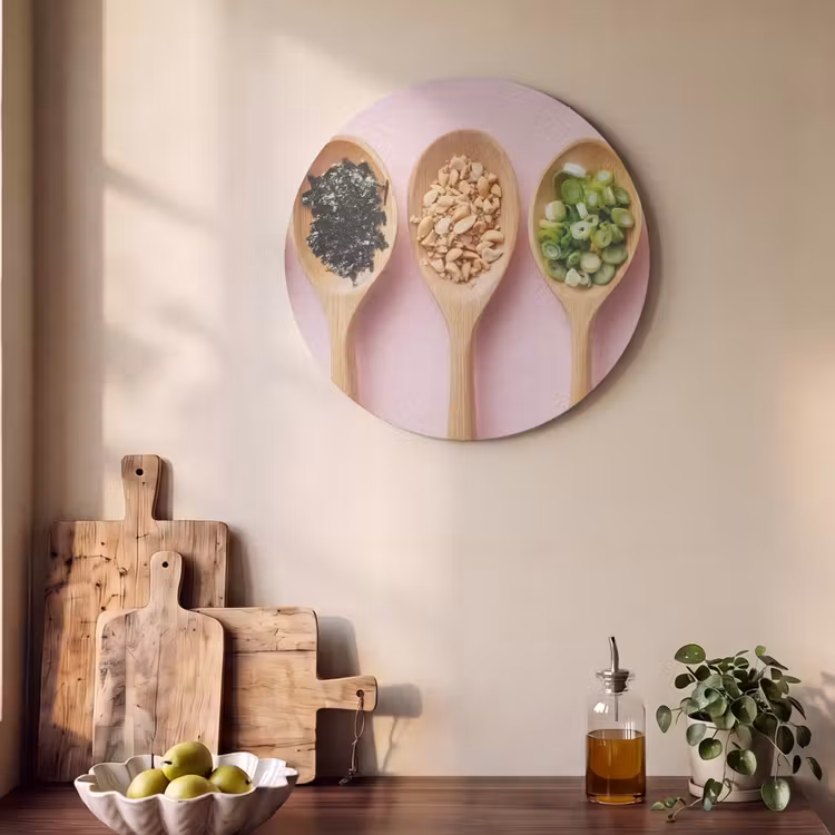 Akoestisch schilderij rond - Ingrediënten - Lepels - Hout - Roze — 4