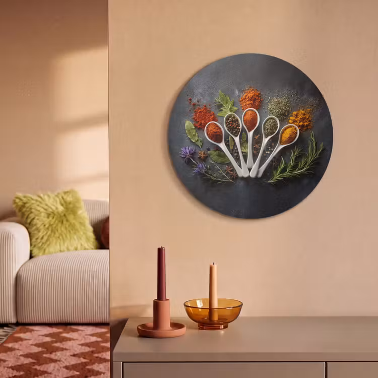 Akoestisch schilderij rond - Lepels - Wit - Poeder - Kruiden — 3