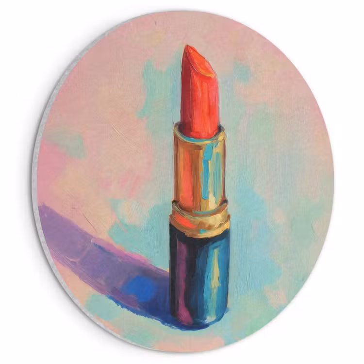 Akoestisch schilderij rond - Lippenstift - Rood - Penseelstreken — 1
