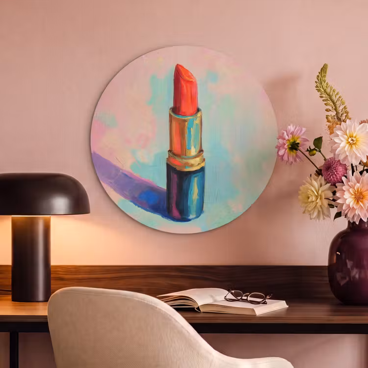 Akoestisch schilderij rond - Lippenstift - Rood - Penseelstreken — 2