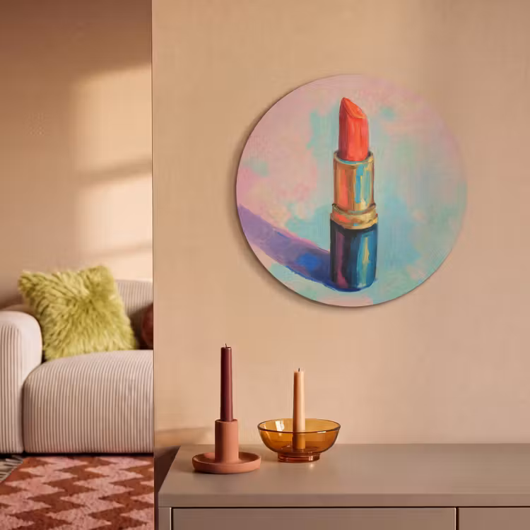 Akoestisch schilderij rond - Lippenstift - Rood - Penseelstreken — 3