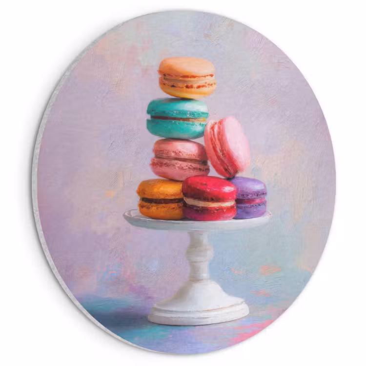 Akoestisch schilderij rond - Macarons - Schaal - Pastel - Kleurrijk — 1