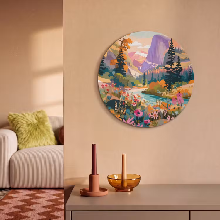 Akoestisch schilderij rond - Rivier - Vallei vol bloemen - Levendig — 3