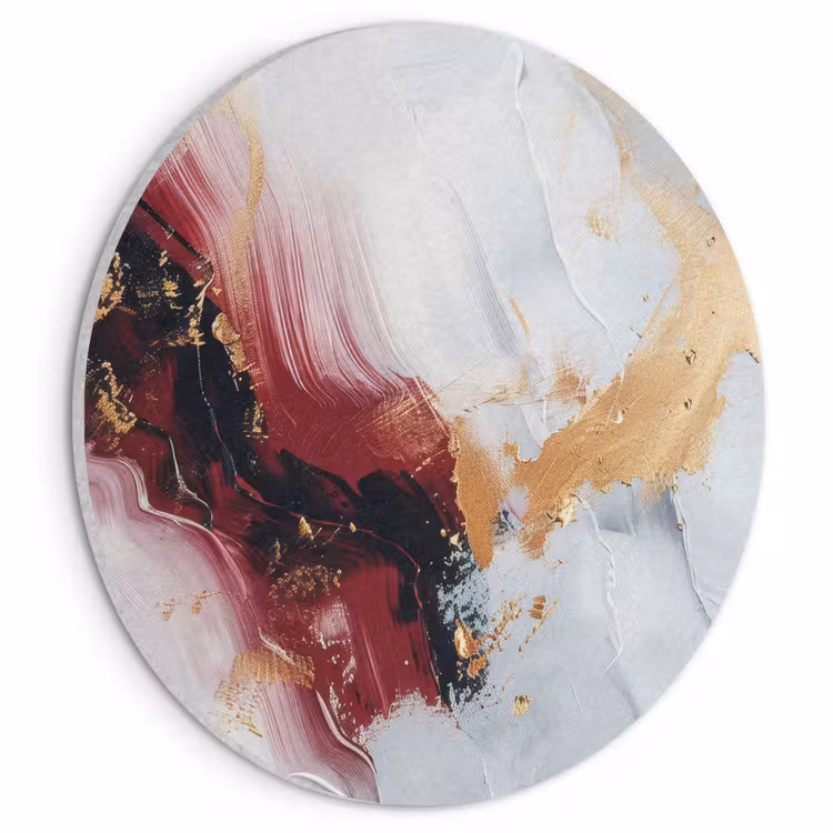 Akoestisch schilderij rond - Rood - Abstract - Goud - Modern — 1