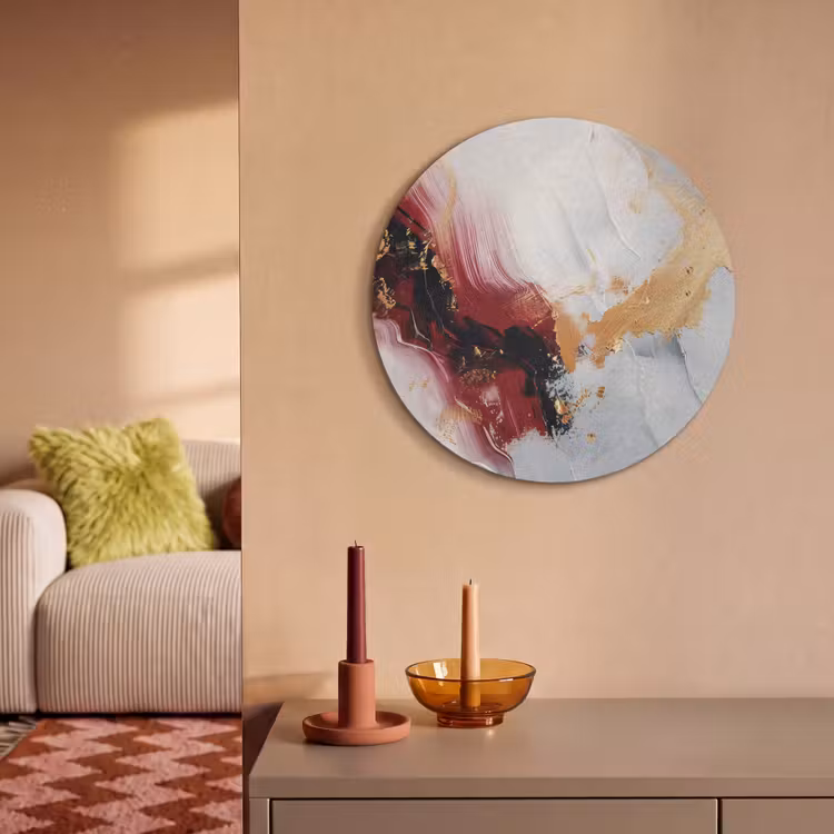 Akoestisch schilderij rond - Rood - Abstract - Goud - Modern — 3