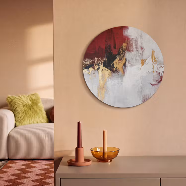 Akoestisch schilderij rond - Rood - Marmer - Abstract - Goud - Modern — 3
