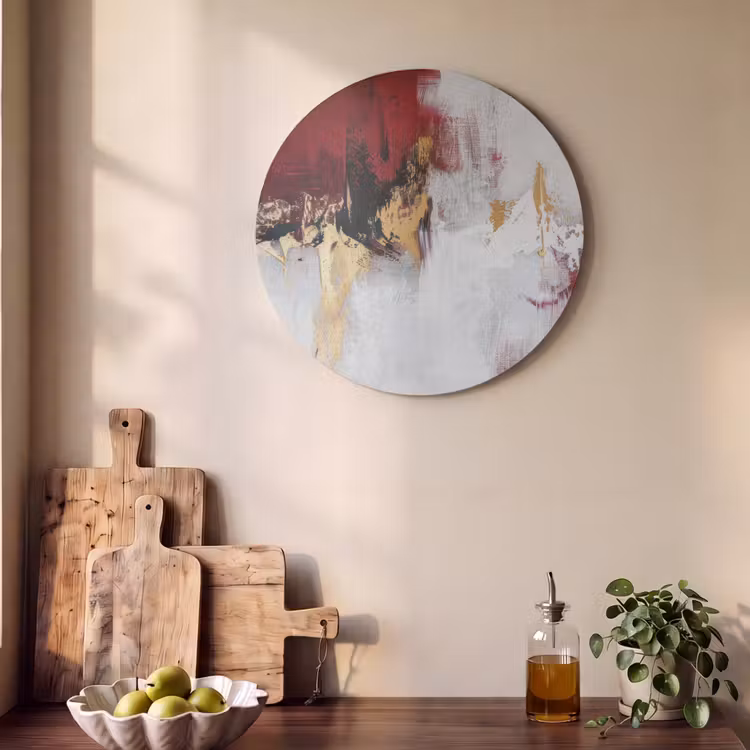Akoestisch schilderij rond - Rood - Marmer - Abstract - Goud - Modern — 4