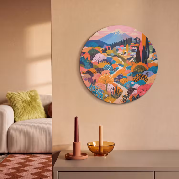 Akoestisch schilderij rond - Witte bergtop - Modern - Kleurrijk — 3