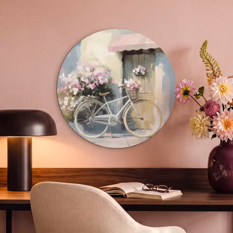 Akoestisch schilderij rond - Fiets - Pastelkleuren - Bloemen — 2