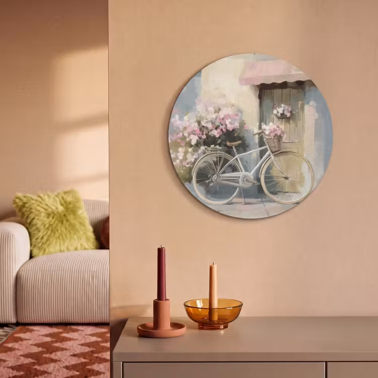 Akoestisch schilderij rond - Fiets - Pastelkleuren - Bloemen — 3