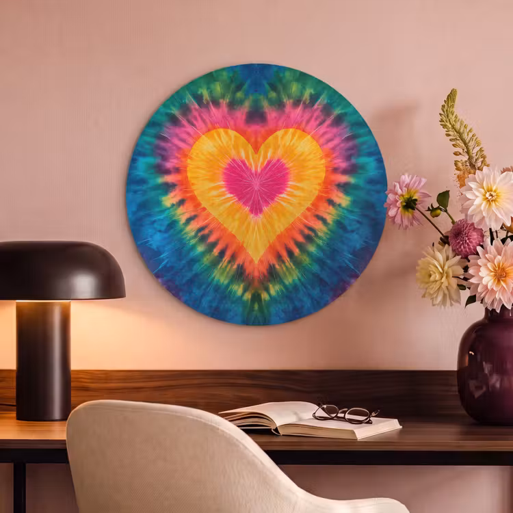 Akoestisch schilderij rond - Hart - Tie Dye - Kleurrijk — 2