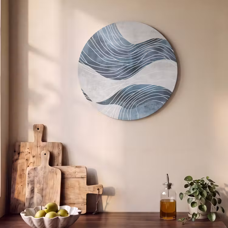 Akoestisch schilderij rond - Lijnen - Golven - Abstract - Blauw — 4